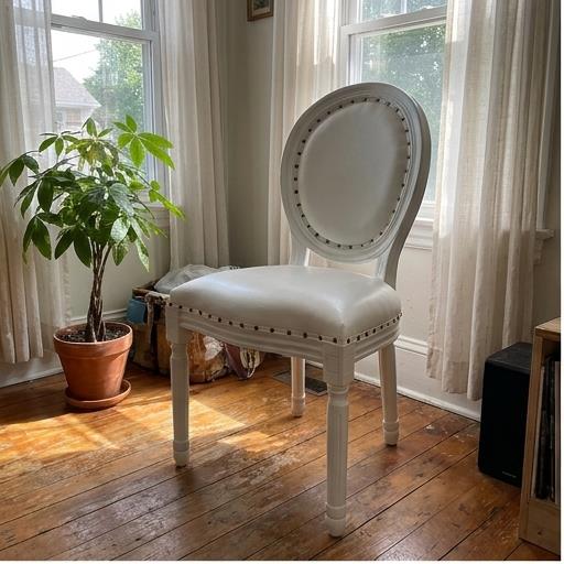 White Oval Back Louis Chair with Nailhead Trim – Upholstered Padded Event Chair for Wedding Banquet 
