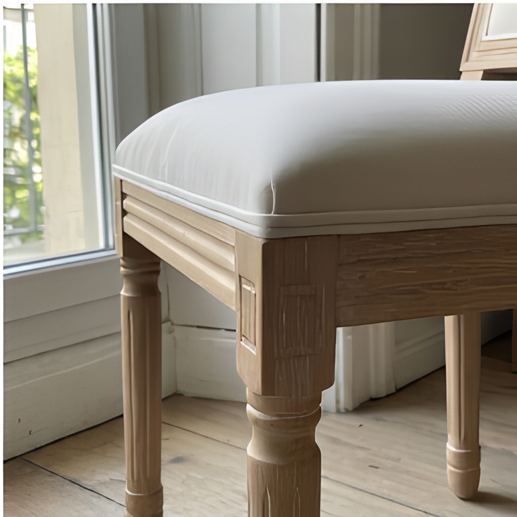 Square Back Louis Chair – Natural Wood Frame White Upholstered Dining Chair for Wedding Event Rental