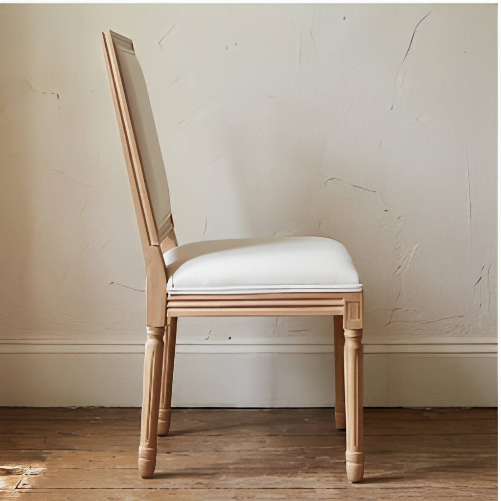 Square Back Louis Chair – Natural Wood Frame White Upholstered Dining Chair for Wedding Event Rental