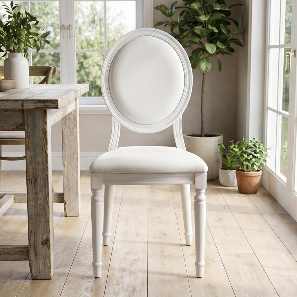 White Round Back Fully Upholstered Louis Chair White Frame for Wedding Banquet Event Rental