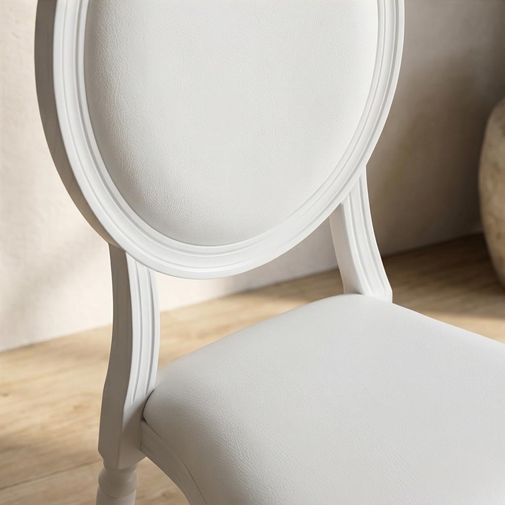 White Round Back Fully Upholstered Louis Chair White Frame for Wedding Banquet Event Rental