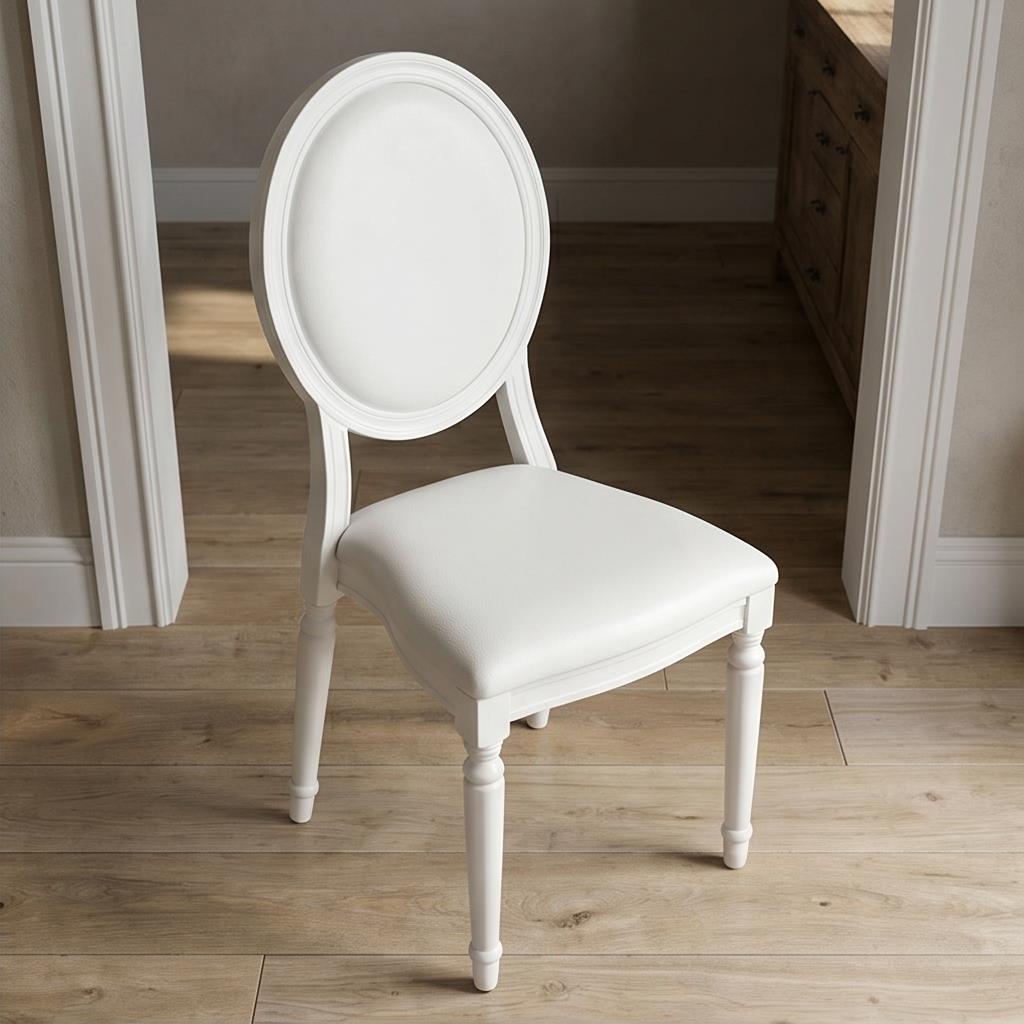 White Round Back Fully Upholstered Louis Chair White Frame for Wedding Banquet Event Rental