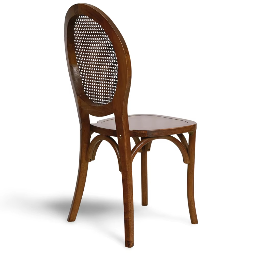 Round Rattan Back Dining Chair – Walnut Bentwood Frame with Solid Wood Seat