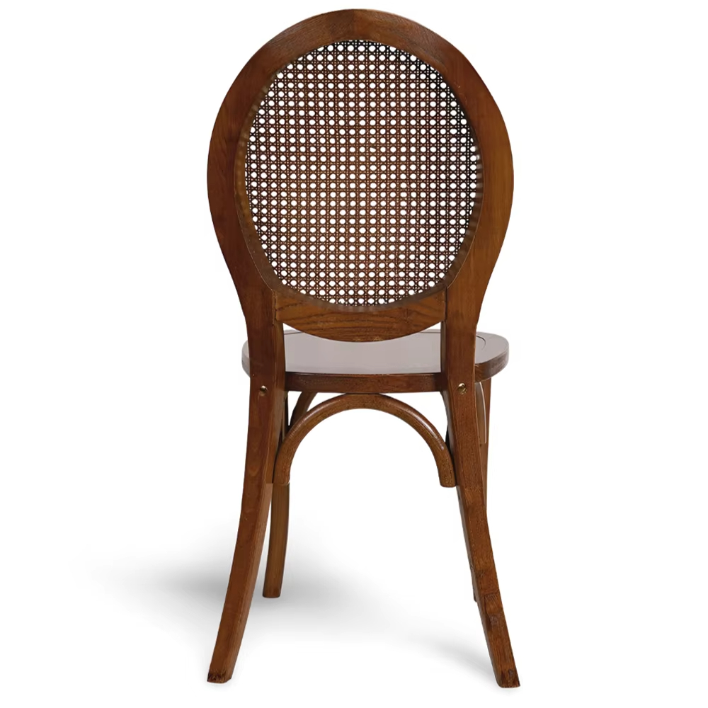 Round Rattan Back Dining Chair – Walnut Bentwood Frame with Solid Wood Seat