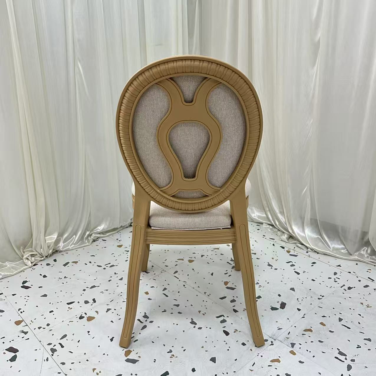Round Back Louis Chair – Reversible Rattan & Fabric Back Carved Wood Frame