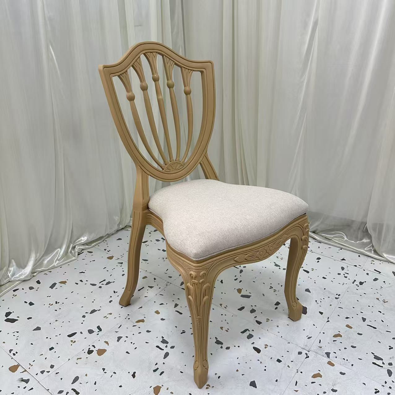 Fan Back Louis Chair – Carved Wood Frame with Detachable Cushion