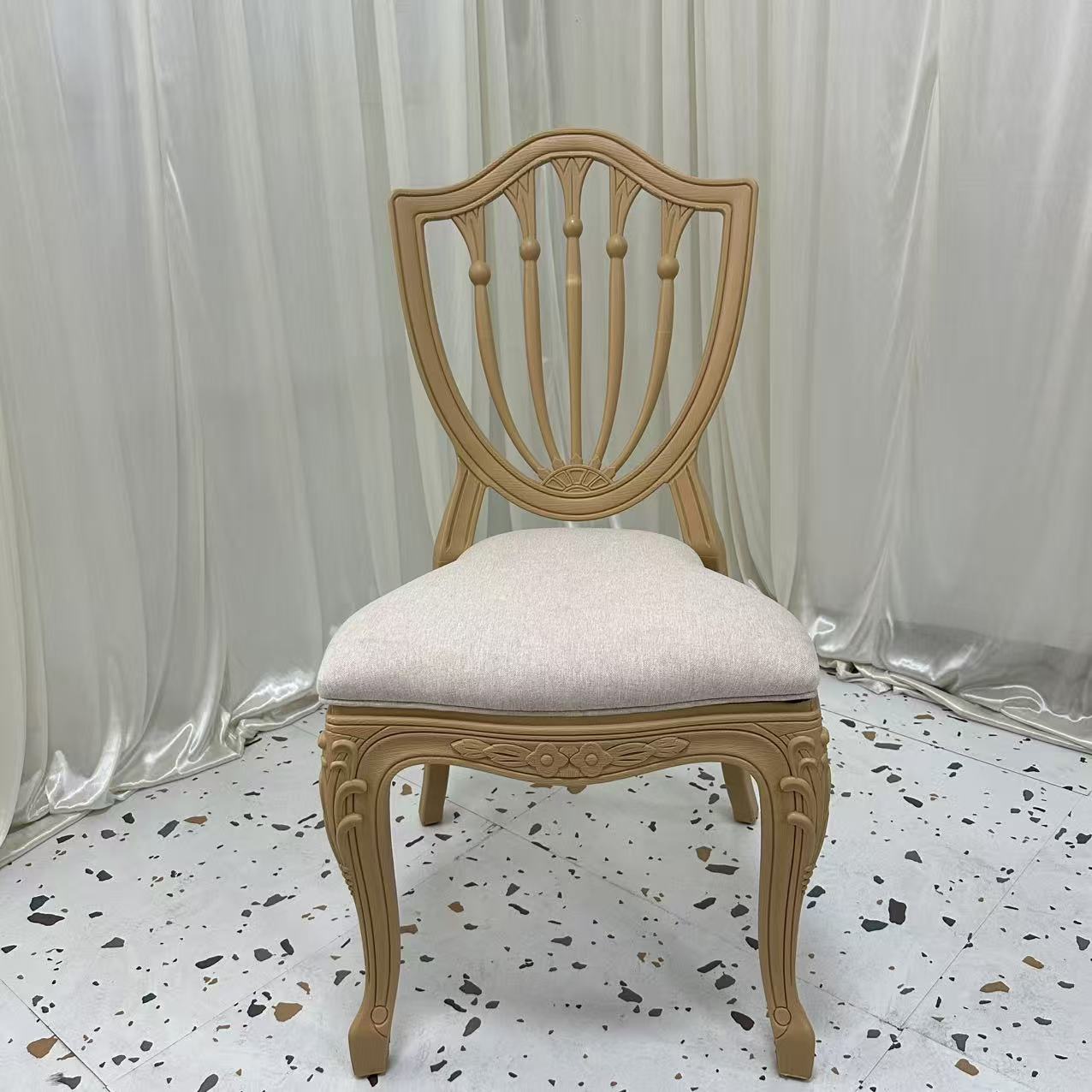 Fan Back Louis Chair – Carved Wood Frame with Detachable Cushion