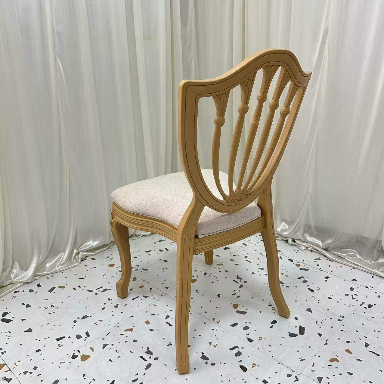 Fan Back Louis Chair – Carved Wood Frame with Detachable Cushion
