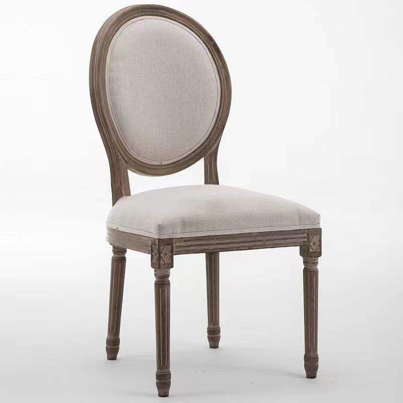Round Back Louis Chair – Distressed Wood Frame Beige Upholstered Seat