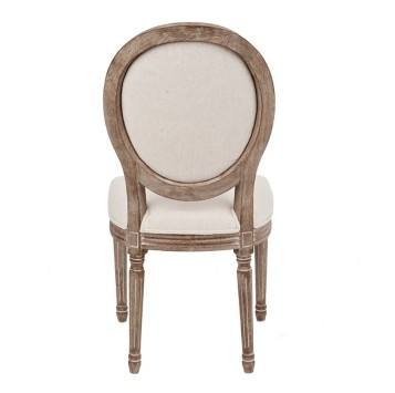 Round Back Louis Chair – Distressed Wood Frame Beige Upholstered Seat