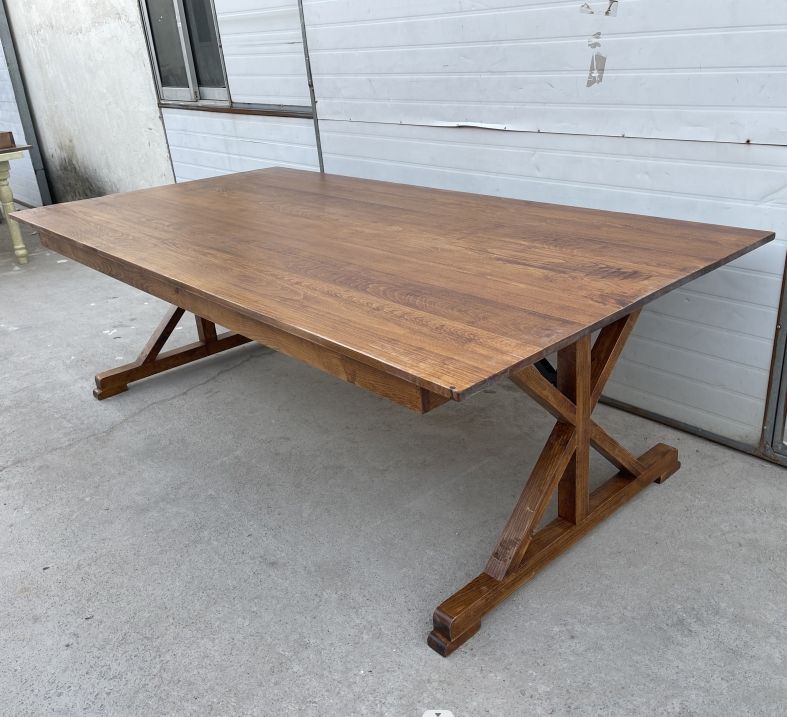 Folding Farmhouse Trestle Table – Rustic Solid Wood with X-Base