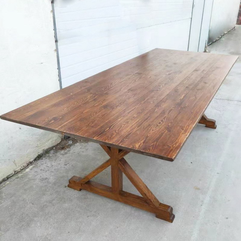 Folding Farmhouse Trestle Table – Rustic Solid Wood with X-Base