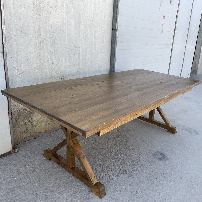 Folding Farmhouse Trestle Table – Rustic Solid Wood with X-Base