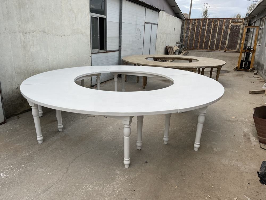 White Modular Circular Event Table – Folding Serpentine Table with Center Cutout