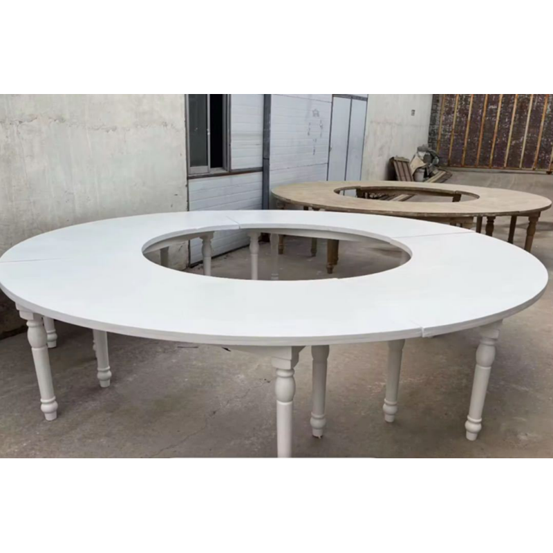 White Modular Circular Event Table – Folding Serpentine Table with Center Cutout