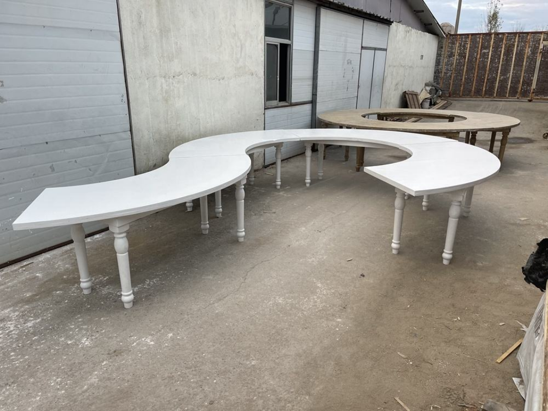 White Modular Circular Event Table – Folding Serpentine Table with Center Cutout