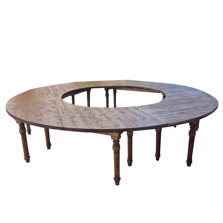 Modular Ring Banquet Table – Rustic Solid Wood with Folding Legs