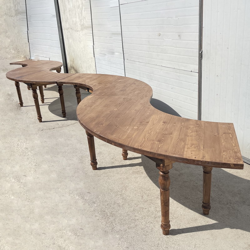Modular Ring Banquet Table – Rustic Solid Wood with Folding Legs