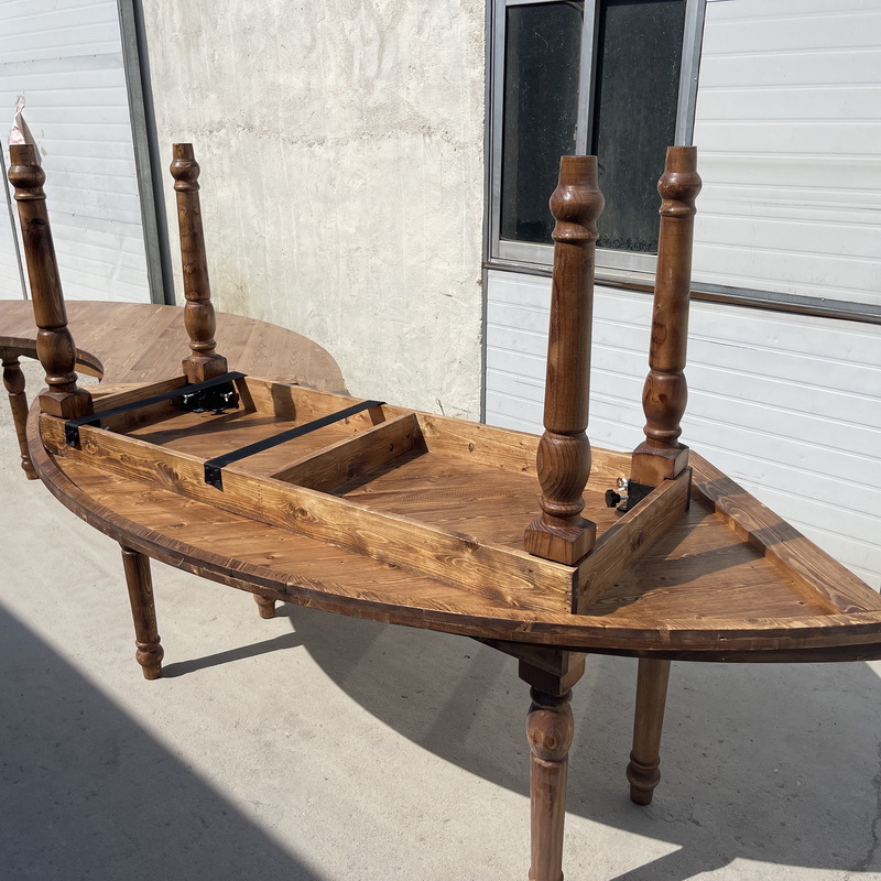 Modular Ring Banquet Table – Rustic Solid Wood with Folding Legs