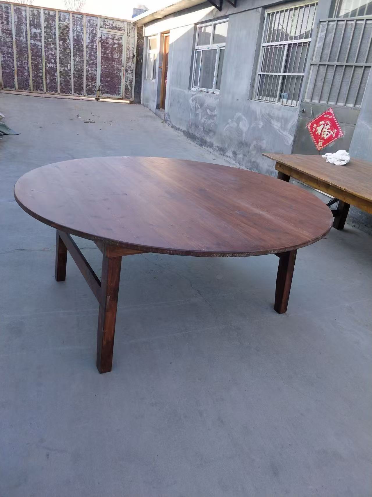 Round Folding Rustic Wood Table – Solid Wood Top with Folding Legs