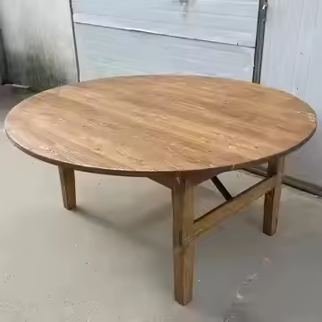 Round Folding Rustic Wood Table – Solid Wood Top with Folding Legs