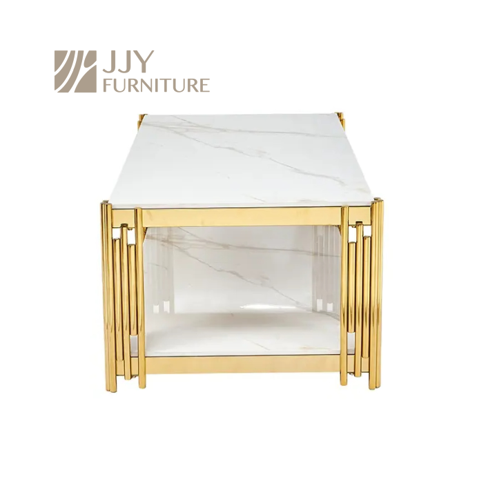 Gold Frame 2-Tier Coffee Table – Luxury Glass Top with Multiple Finishes
