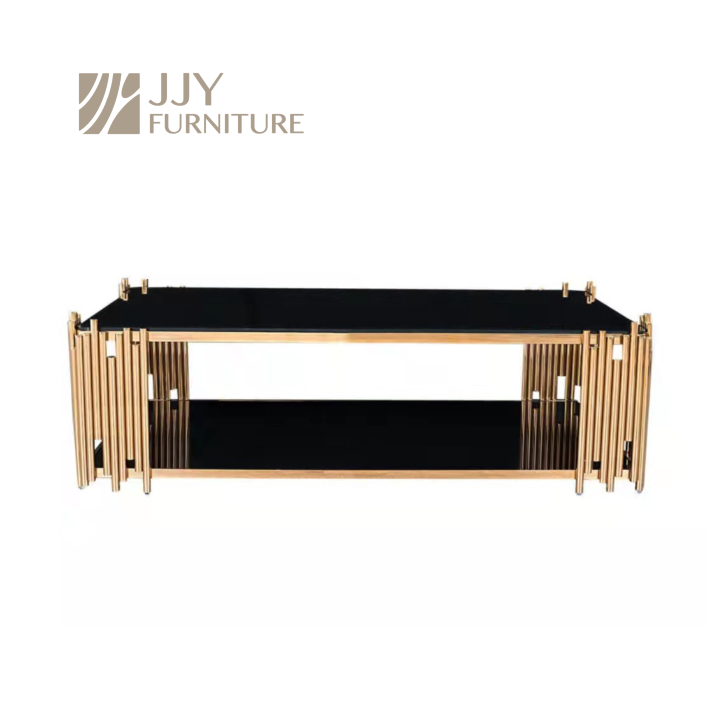 Gold Frame 2-Tier Coffee Table – Luxury Glass Top with Multiple Finishes