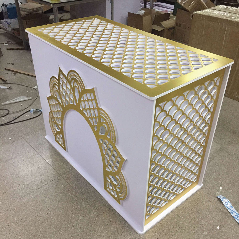 Gold Carved Luxury Event Bar – Custom Pattern Glass Top