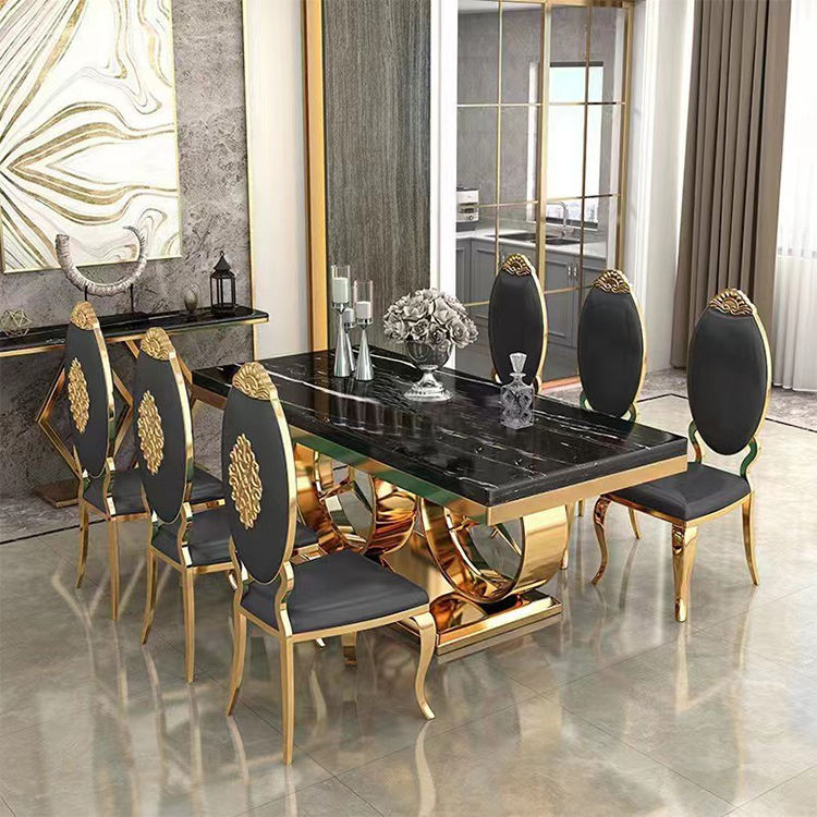 Marble Top Dining Table – Luxury Metal Ring Base with Multiple Finishes