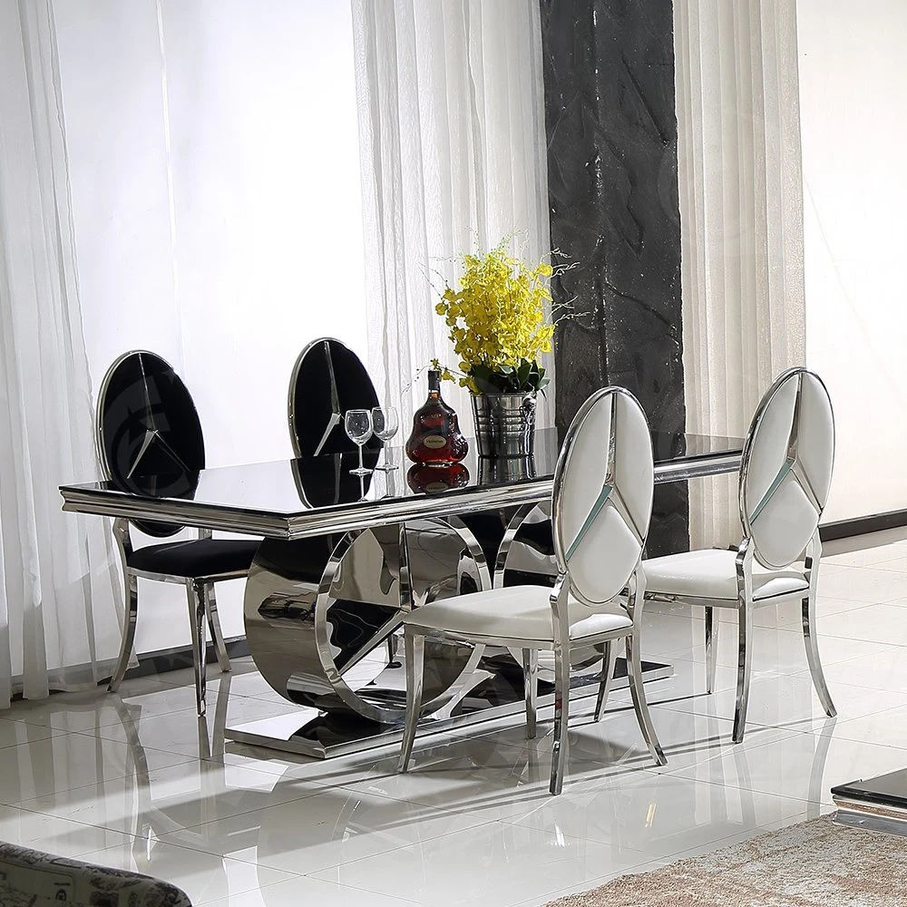 Marble Top Dining Table – Luxury Metal Ring Base with Multiple Finishes