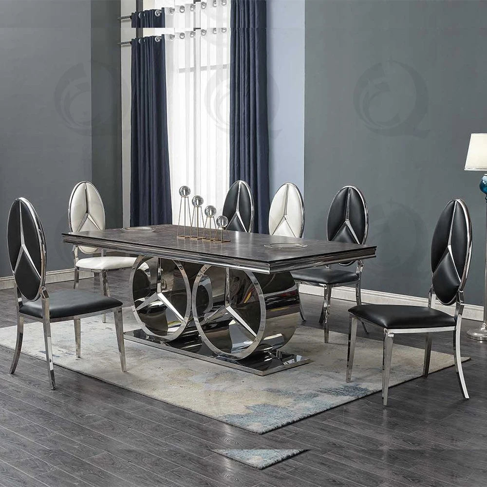 Marble Top Dining Table – Luxury Metal Ring Base with Multiple Finishes