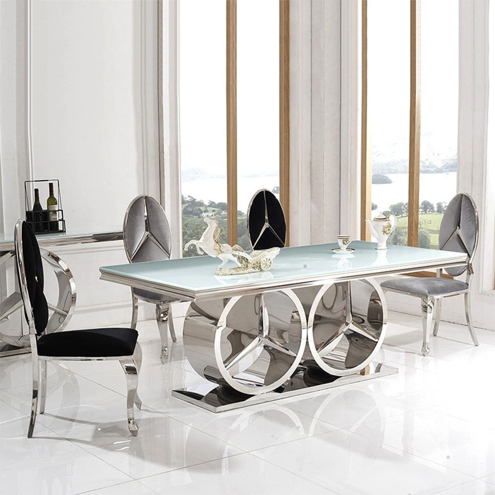 Marble Top Dining Table – Luxury Metal Ring Base with Multiple Finishes